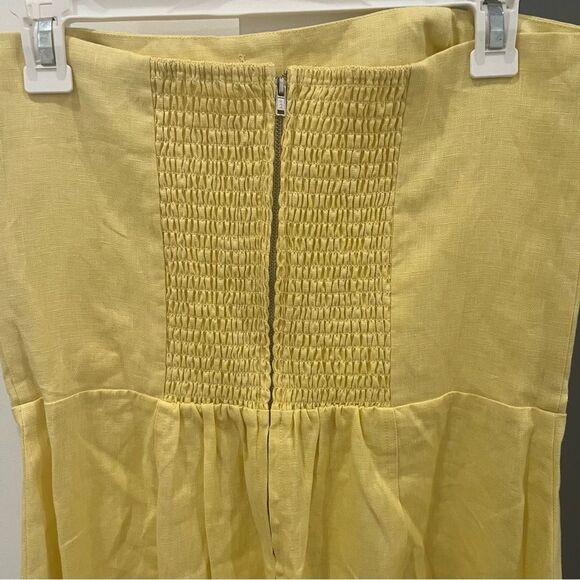 NWT Reformation Midi Dress Linen Butter Yellow Strapless Prescott size 12 - Picture 8 of 9